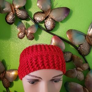 Handmade Knit Red Sparkly Earwarmer Headband